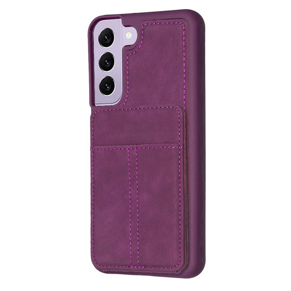 For Samsung Galaxy S21+ 5G BF28 Frosted Card Bag Phone Case with Holder(Dark Purple)