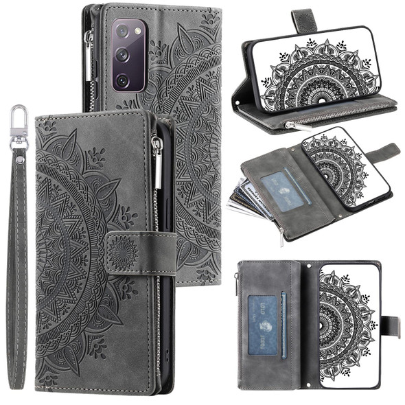 For Samsung Galaxy S20 FE 4G / 5G Multi-Card Totem Zipper Leatherette Phone Case(Grey)