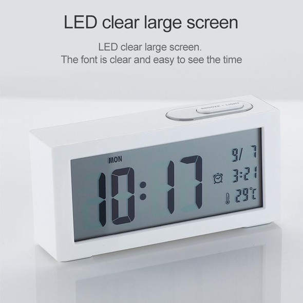 Automatic Night Light Electronic Clock Large Screen Adjustable Backlight Alarm Clock (White)