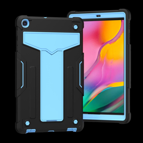 For Samsung Galaxy Tab A8.4 (2020) T307 T-shaped Bracket Contrast Color Shockproof PC + Silicone Flat Protective Case(Black+Blue)