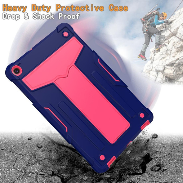 For Samsung Galaxy Tab A8.4 (2020) T307 T-shaped Bracket Contrast Color Shockproof PC + Silicone Flat Protective Case(Navy+Rose Red)