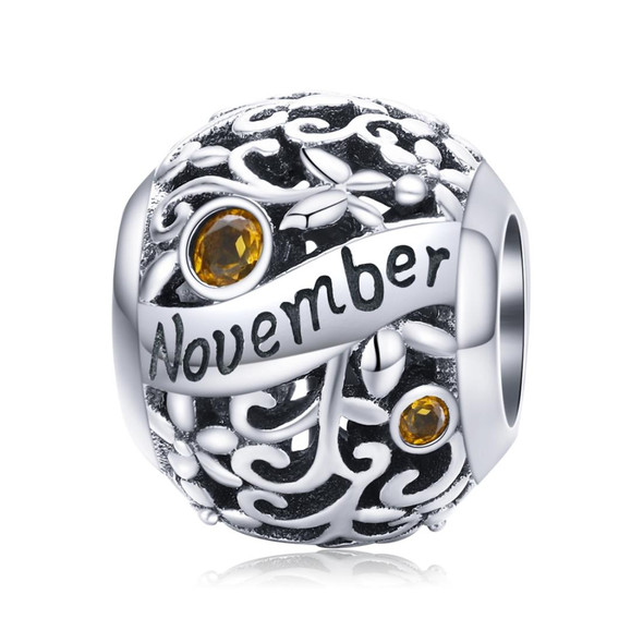 S925 Sterling Silver 12 Birthstone DIY Bracelet Necklace Accessories, Style:November