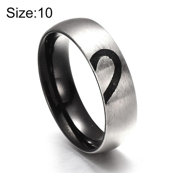 Fashion Rhinestone Love Heart Splice Couples Ring Fine Titanium Steel Ring for Men and Women(Silver without Diamond, US Size: 10)