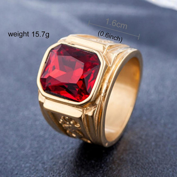Retro Square Gemstone Carved Dragon Totem Signet Titanium Steel Ring for Men, US Size: 12, Diameter: 21.5mm, Perimeter: 67.5mm(Red)