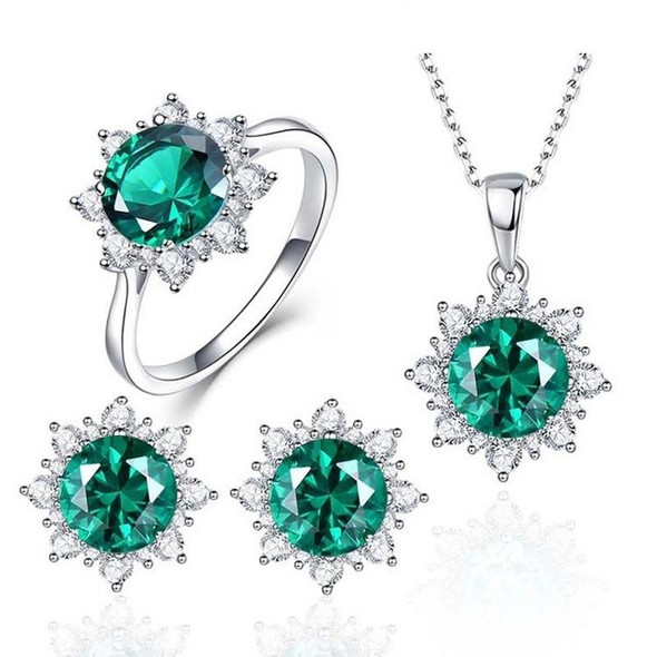 3 PCS/Set Snow Shape Gemstone Jewelry Set For Women, Ring Size:7(Green)