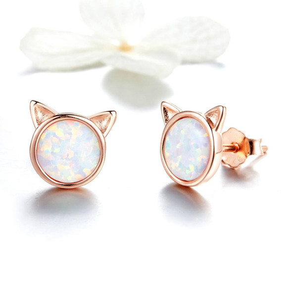 DIY Earrings Cat Sterling Silver Earrings Zircon Earrings(Rose Gold)