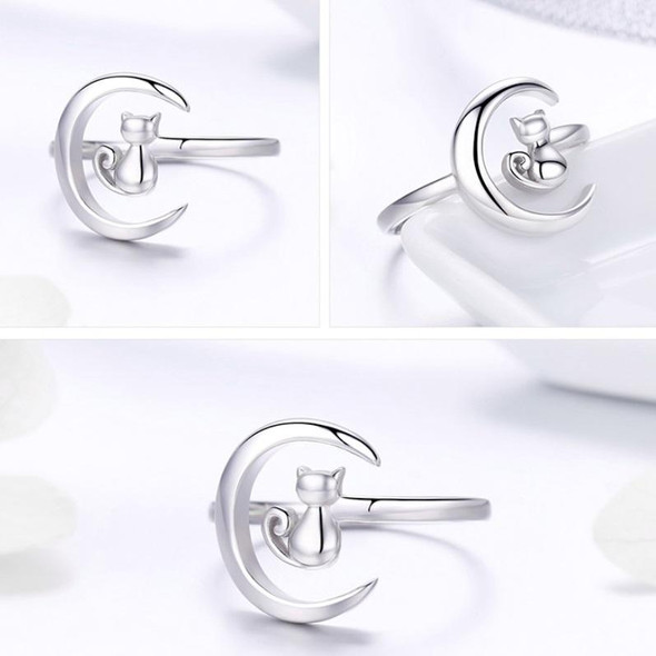 S925 Sterling Silver Ring Moon Cat Female Model Ring