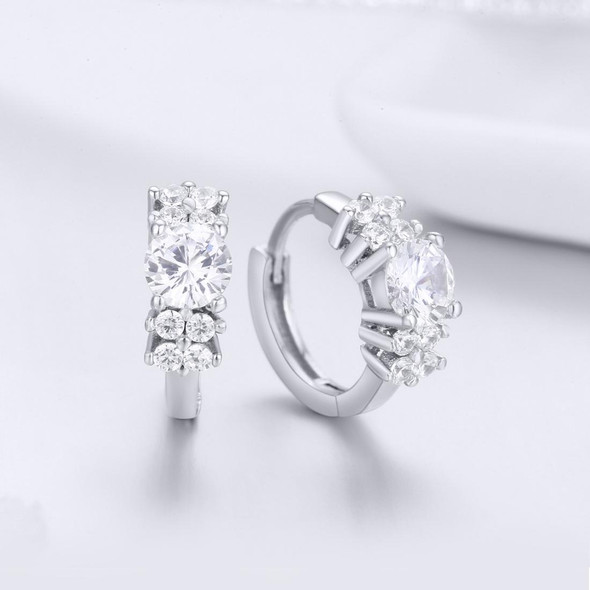 Sterling Silver Zircon Earrings Simple Temperament S925 Earrings, Color:Silver