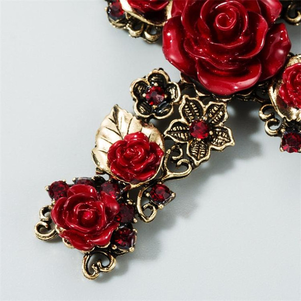 2 Pairs Baroque Rose Flower Cross Long Earrings Vintage Earrings(Black)