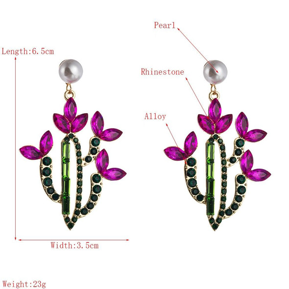 2 PCS Cactus Alloy Retro Earrings With Colored Rhinestones(Coffee)