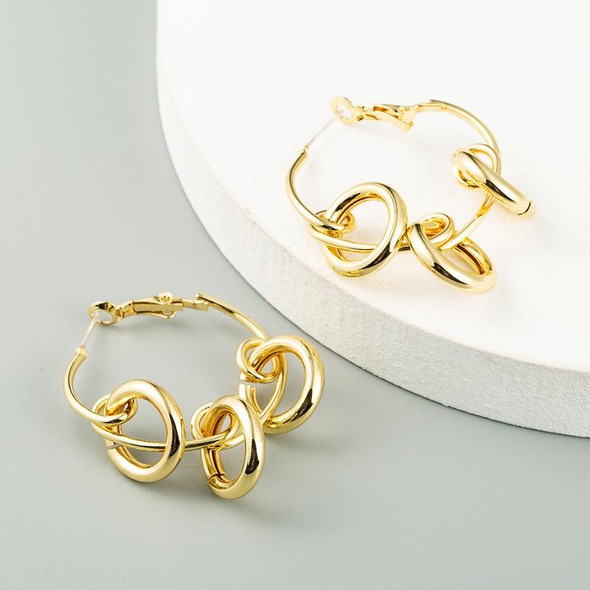 2 Pairs Knotted Circle Earrings Female Alloy S925 Silver Needle Earrings Exaggerated Gold Earrings