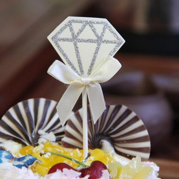 5 Packs Diamond Cake Birthday Inserted Card Wedding Party Dessert Table Decoration Supplies(Beige)