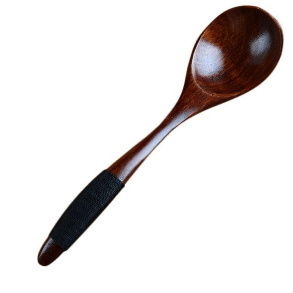 10 PCS Eco Wooden Spoon Flatware Kitchen Soup Coffee Stirring Spoons Cooking Utensil Coffee Tea Mixing Spoons( Round Mouth Tip Spoon Black S011h)