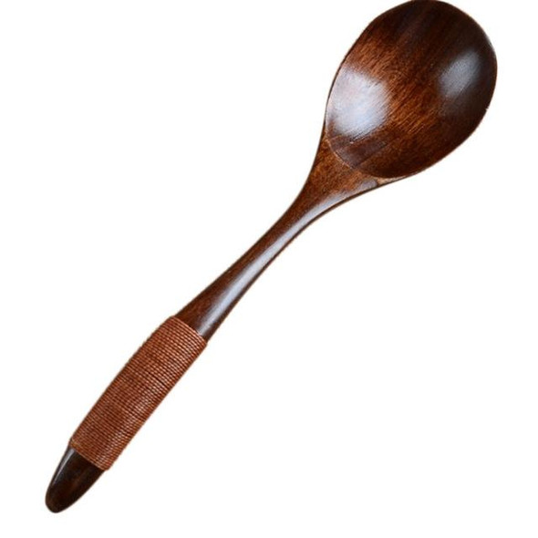 10 PCS Eco Wooden Spoon Flatware Kitchen Soup Coffee Stirring Spoons Cooking Utensil Coffee Tea Mixing Spoons(Round Mouth Tip Spoon Brown S011z)