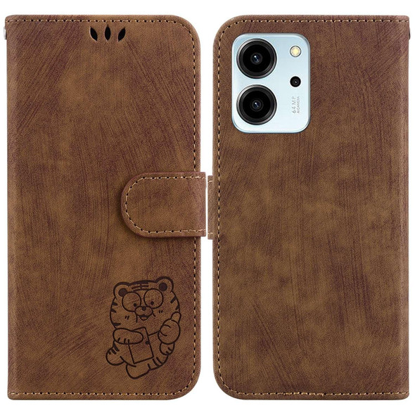 For Honor 80 SE Little Tiger Embossed Leatherette Phone Case(Brown)