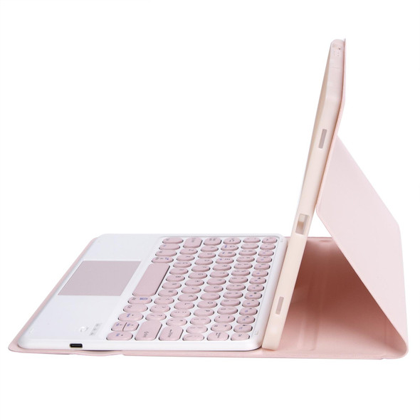 YT11B-A Detachable Candy Color Skin Feel Texture Round Keycap Bluetooth Keyboard Leather Case with Touch Control - iPad Pro 11 inch 2020 & 2018(Pink)