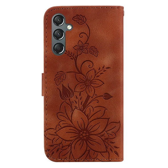 For Samsung Galaxy A25 5G Lily Embossed Leatherette Phone Case(Brown)