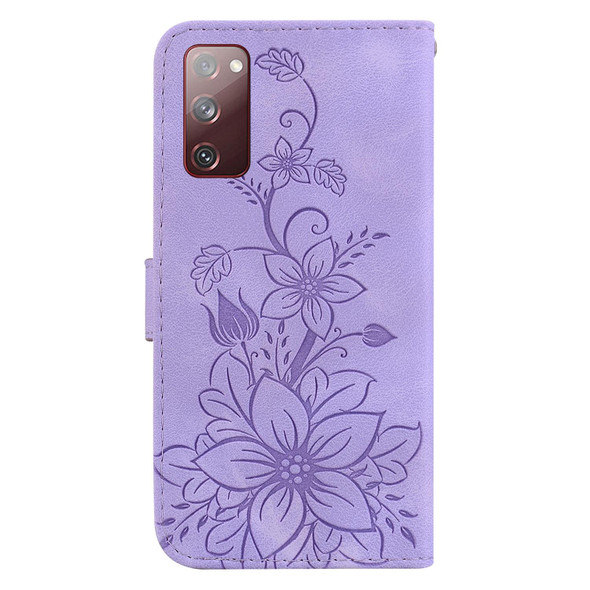 For Samsung Galaxy S20 FE 4G / 5G Lily Embossed Leatherette Phone Case(Purple)