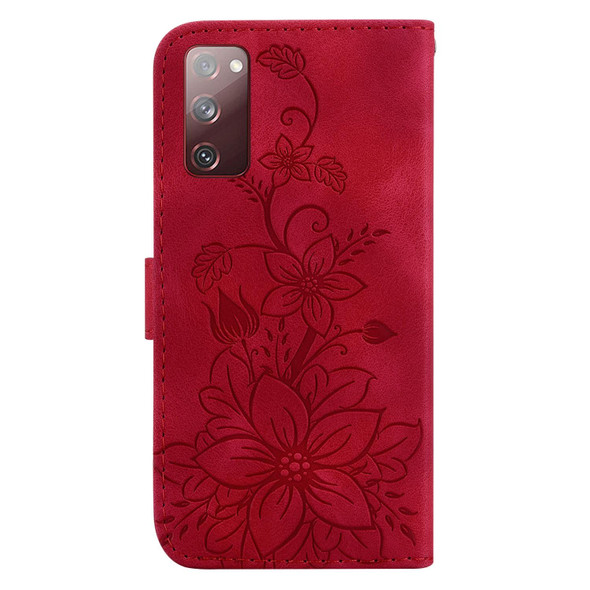 For Samsung Galaxy S20 FE 4G / 5G Lily Embossed Leatherette Phone Case(Red)