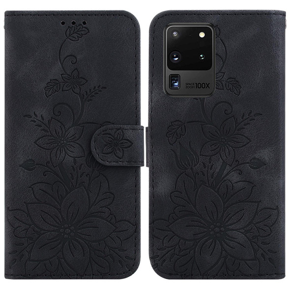 For Samsung Galaxy S20 Ultra Lily Embossed Leatherette Phone Case(Black)