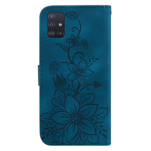 For Samsung Galaxy A51 Lily Embossed Leatherette Phone Case(Dark Blue)