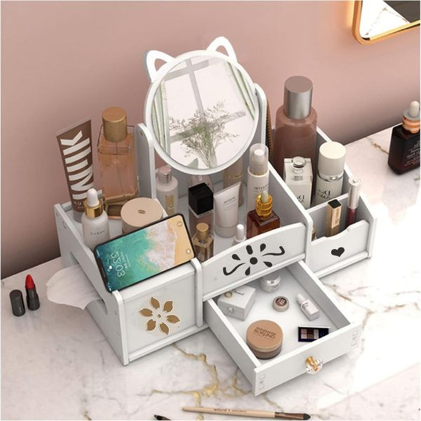 Vanity Table Organiser with Mirror and Storage Compartments