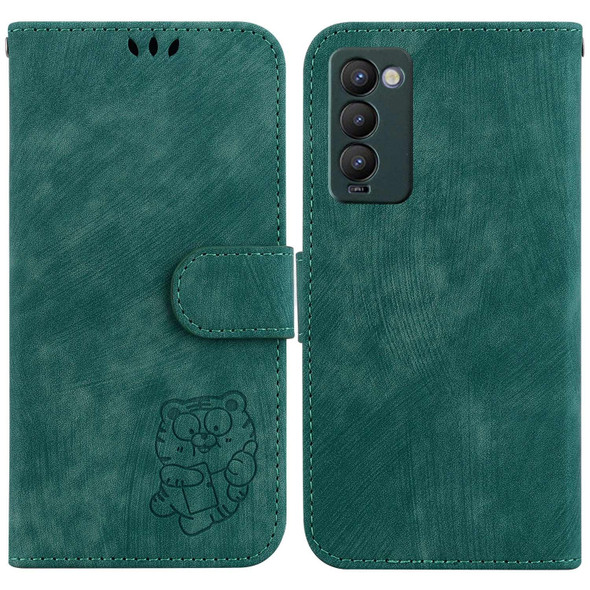 For Tecno Camon 18 / 18P Little Tiger Embossed Leatherette Phone Case(Green)