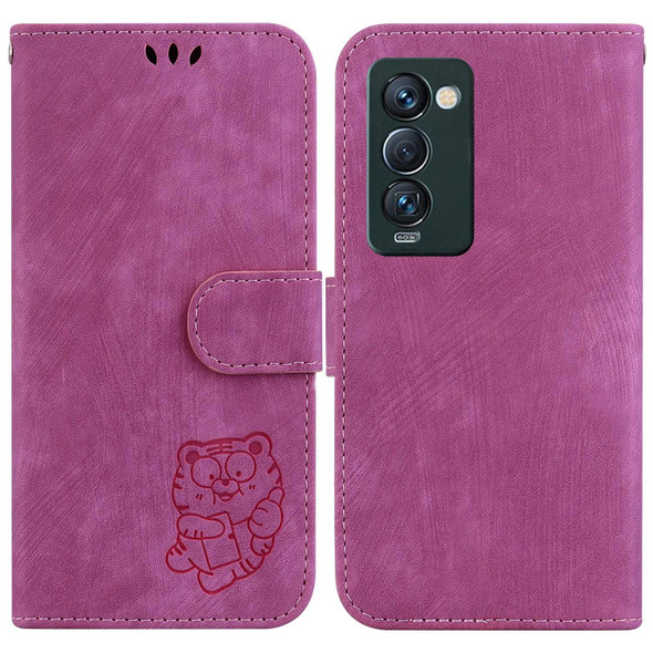 For Tecno Camon 18 Premier Little Tiger Embossed Leatherette Phone Case(Rose Red)