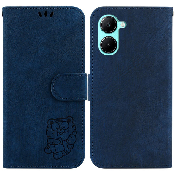 For Realme C33 Little Tiger Embossed Leatherette Phone Case(Dark Blue)