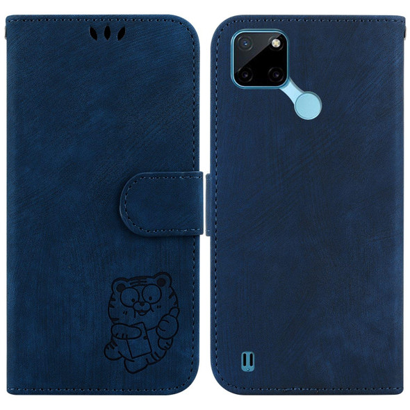 For Realme C21Y Little Tiger Embossed Leatherette Phone Case(Dark Blue)
