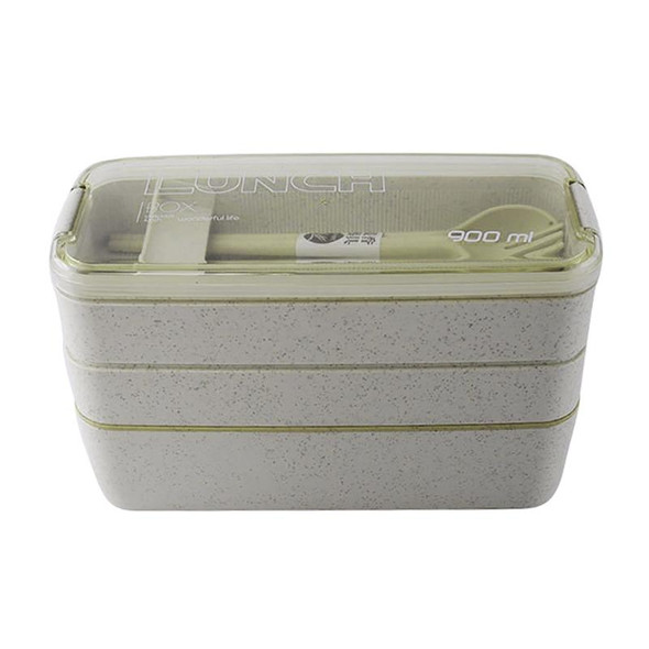 900ml 3 Layers Bento Box Lunch Box Food Container Wheat Straw Material Microwavable Dinnerware Lunchbox(Khaki)