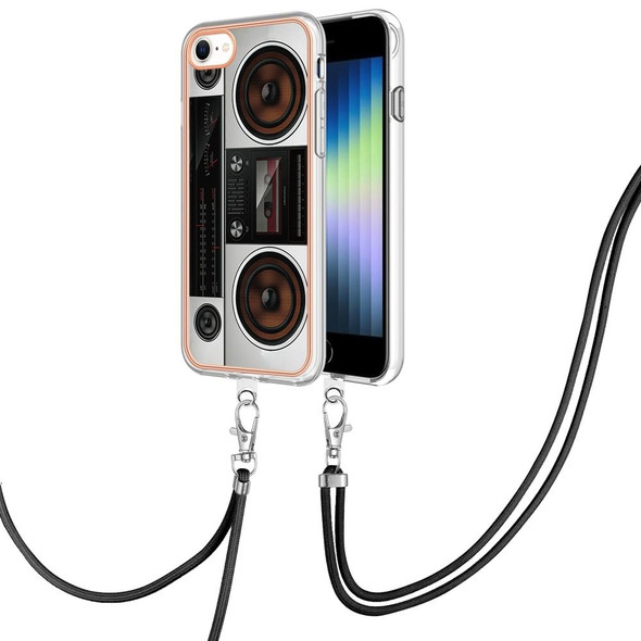 For iPhone SE 2022 / SE 2020 / 8 / 7 Electroplating Dual-side IMD Phone Case with Lanyard(Retro Radio)
