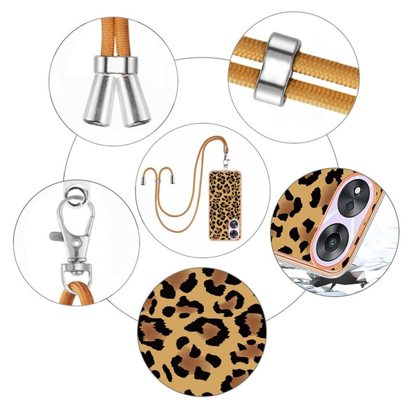 For OPPO A78 / A58 Electroplating Dual-side IMD Phone Case with Lanyard(Leopard Print)