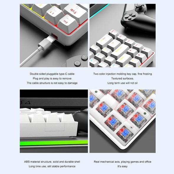 T8 68 Keys Mechanical Gaming Keyboard RGB Backlit Wired Keyboard, Cable Length:1.6m(White Green Shaft)