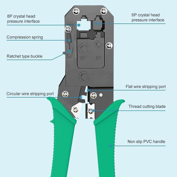 8P8C Handle Networking Crimper Pliers Tool(Green)