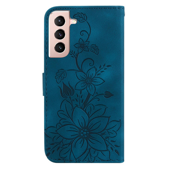 For Samsung Galaxy S22+ 5G Lily Embossed Leatherette Phone Case(Dark Blue)