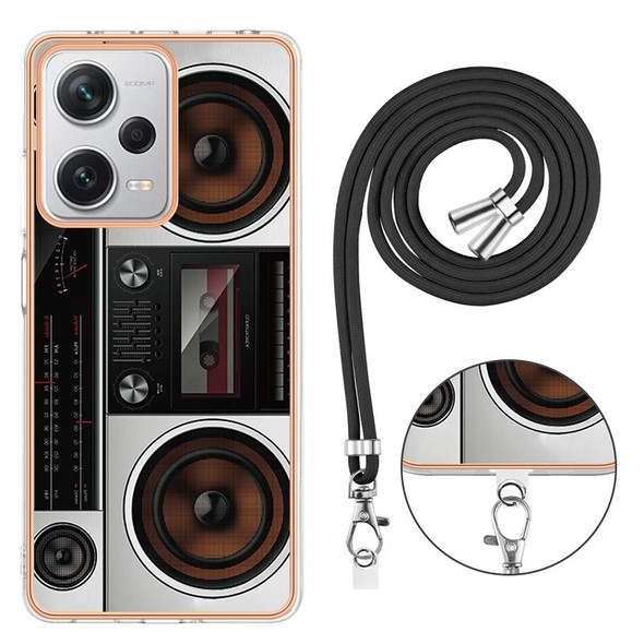 For Xiaomi Redmi Note 12 Pro+ Global Electroplating Dual-side IMD Phone Case with Lanyard(Retro Radio)