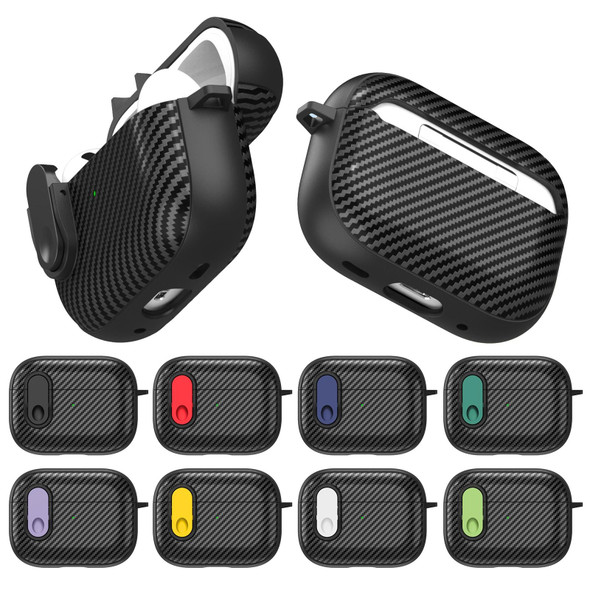 For AirPods Pro 2 Carbon Fiber Texture Wireless Earphones Case with Security Lock(White)