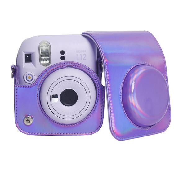 For FUJIFILM instax mini 12 Laser Full Body Leatherette Case Camera Bag with Strap(Purple)