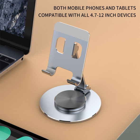 Tablet Stand 360-degree Rotating Aluminum Alloy Desktop Holder Foldable Mobile Phone Stand Adjustable Tablet Mount - Grey