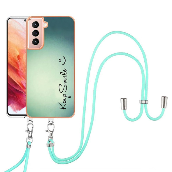 For Samsung Galaxy S21 FE 5G Electroplating Dual-side IMD Phone Case with Lanyard(Smile)