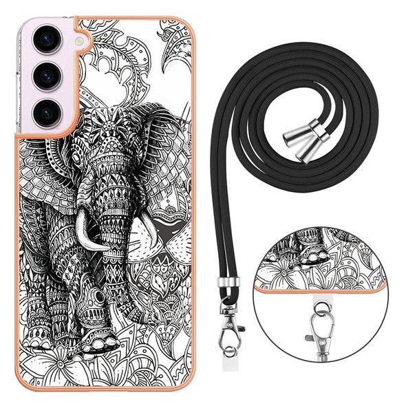 For Samsung Galaxy S22 5G Electroplating Dual-side IMD Phone Case with Lanyard(Totem Elephant)