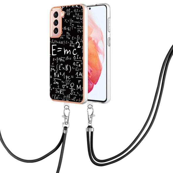 For Samsung Galaxy S21 5G Electroplating Dual-side IMD Phone Case with Lanyard(Equation)