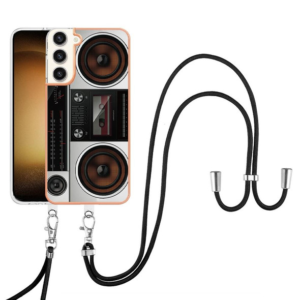 For Samsung Galaxy S22+ 5G Electroplating Dual-side IMD Phone Case with Lanyard(Retro Radio)