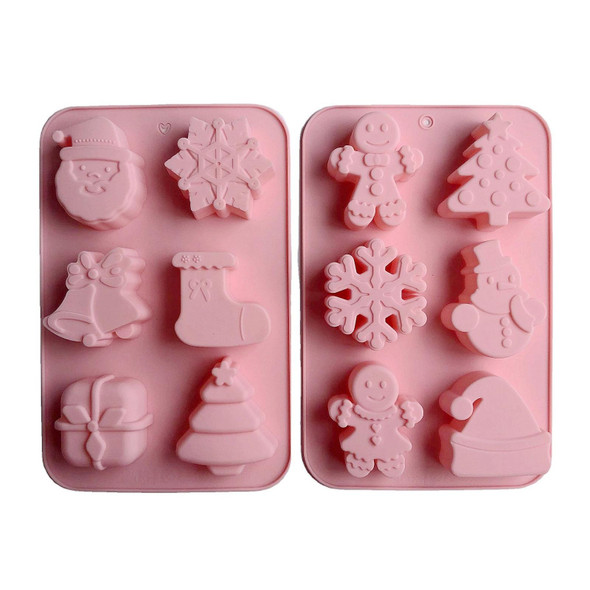 6 Cavity Cake Mold Food Grade Non-Stick Silicone Merry Christmas Festival Dessert Making Mould(Style 2)