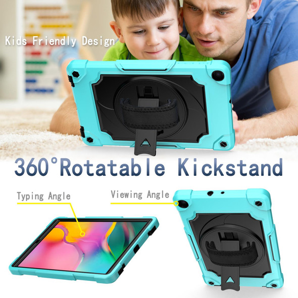 Samsung Galaxy Tab A 10.1 (2019)/T515 360 Degree Rotation Turntable Contrast Color Robot Shockproof Silicone + PC Protective Case with Holder(Mint Green + Black)