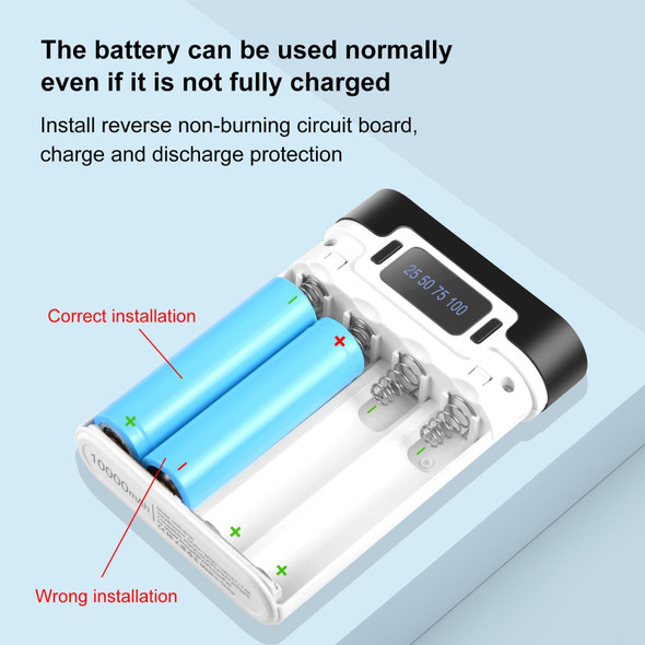 HAWEEL DIY 4x 18650 Battery (Not Included) 10000mAh Dual-way QC Charger Power Bank Shell Box with 2x USB Output & Display,  Support PD / QC / SCP / FCP / AFC / PPS / PE (Black)