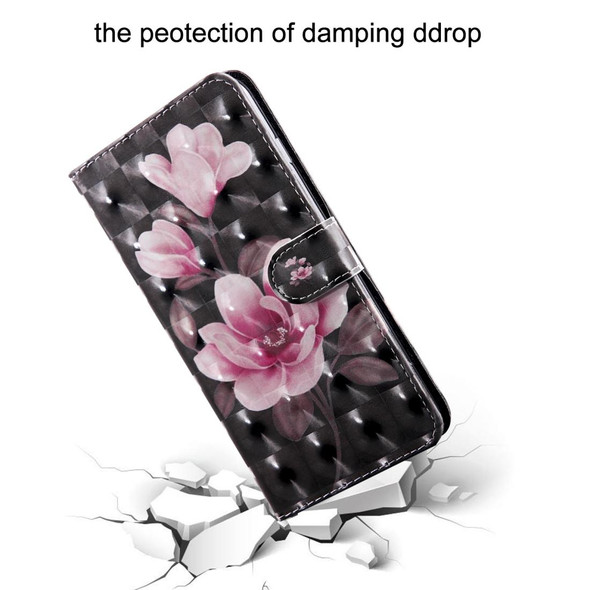 For iPhone 12 / 12 Pro 3D Painting Pattern Coloured Drawing Horizontal Flip PU Leatherette Case with Holder & Card Slots & Wallet & Lanyard(Pink Flower)