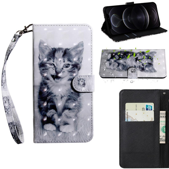 For iPhone 12 / 12 Pro 3D Painting Pattern Coloured Drawing Horizontal Flip PU Leatherette Case with Holder & Card Slots & Wallet & Lanyard(Cat)