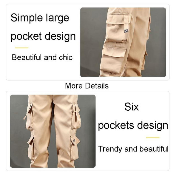 Mens Drawstring Trousers Multi-Pocket Casual Pants, Size: L(Khaki)